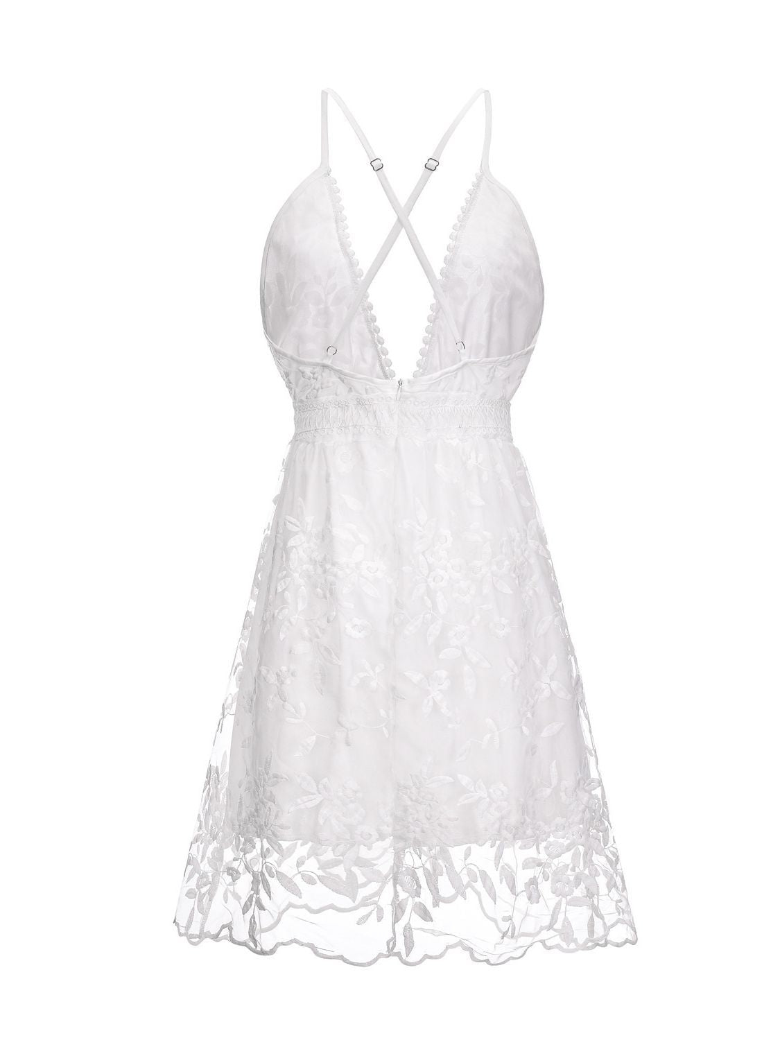 Cross-Border 2023 Summer New European and American Sexy Deep V Neck Backless Suspender Dress Amazon Lace Beach Dress