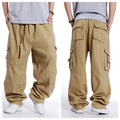 Spring and Autumn Men's Multi-Bag Pants for Chubby Casual Chubby Cotton Overalls with Fat plus size Wide Legs and Loose Waist Loose Long Pants