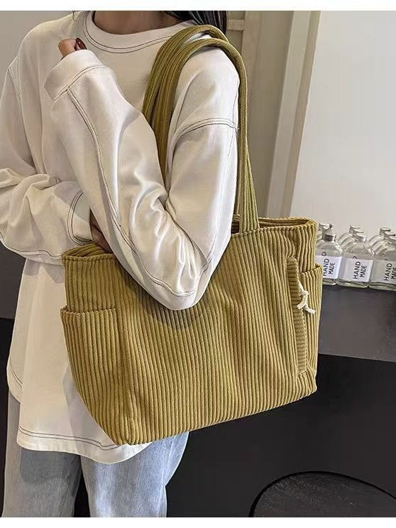 Corduroy Bag Women's Large Capacity 2024 New Autumn and Winter Casual Shoulder Shopping Bag Premium Tote Bag