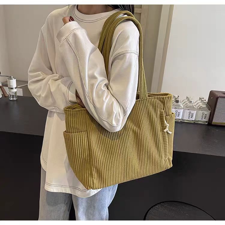 Corduroy Bag Women's Large Capacity 2024 New Autumn and Winter Casual Shoulder Shopping Bag Premium Tote Bag