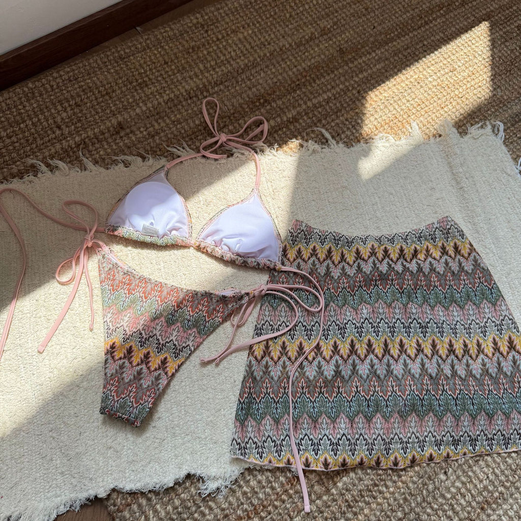 2025 European and American New Embroidered Gradient Sexy Three-Piece Swimsuit Swimsuit Bikini Bikini Cross-Border Export