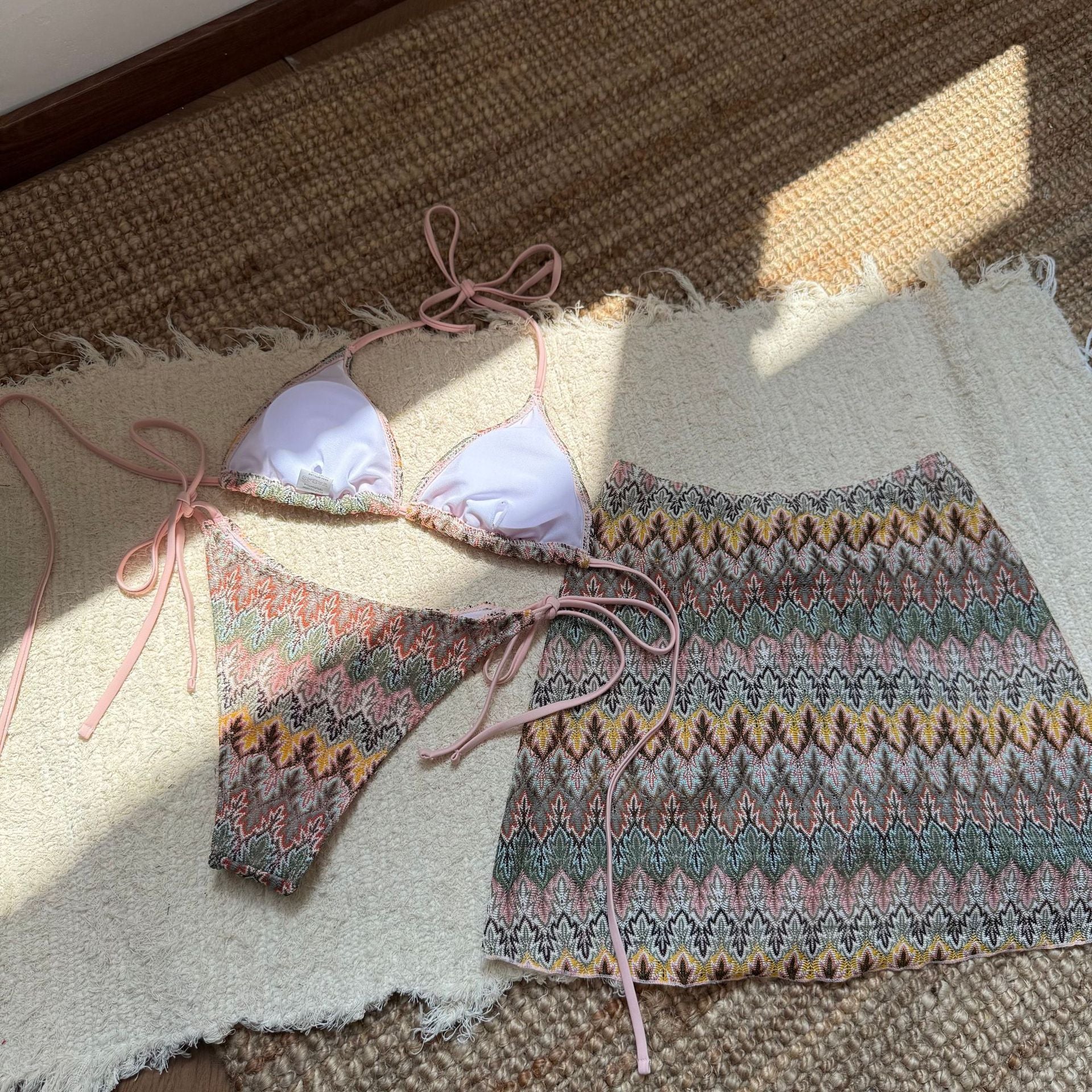 2025 European and American New Embroidered Gradient Sexy Three-Piece Swimsuit Swimsuit Bikini Bikini Cross-Border Export