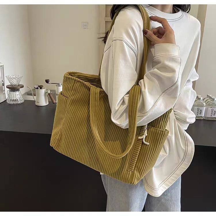 Corduroy Bag Women's Large Capacity 2024 New Autumn and Winter Casual Shoulder Shopping Bag Premium Tote Bag