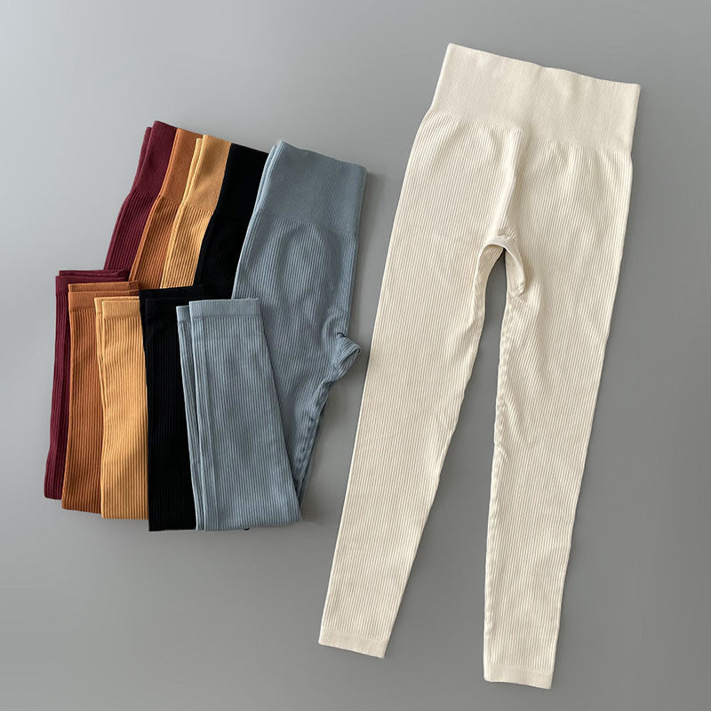 Foreign Trade New Leggings Outer Wear Spring and Summer Women's Solid Color Elastic Tight Sports Pants Yoga Fitness Threaded Pants