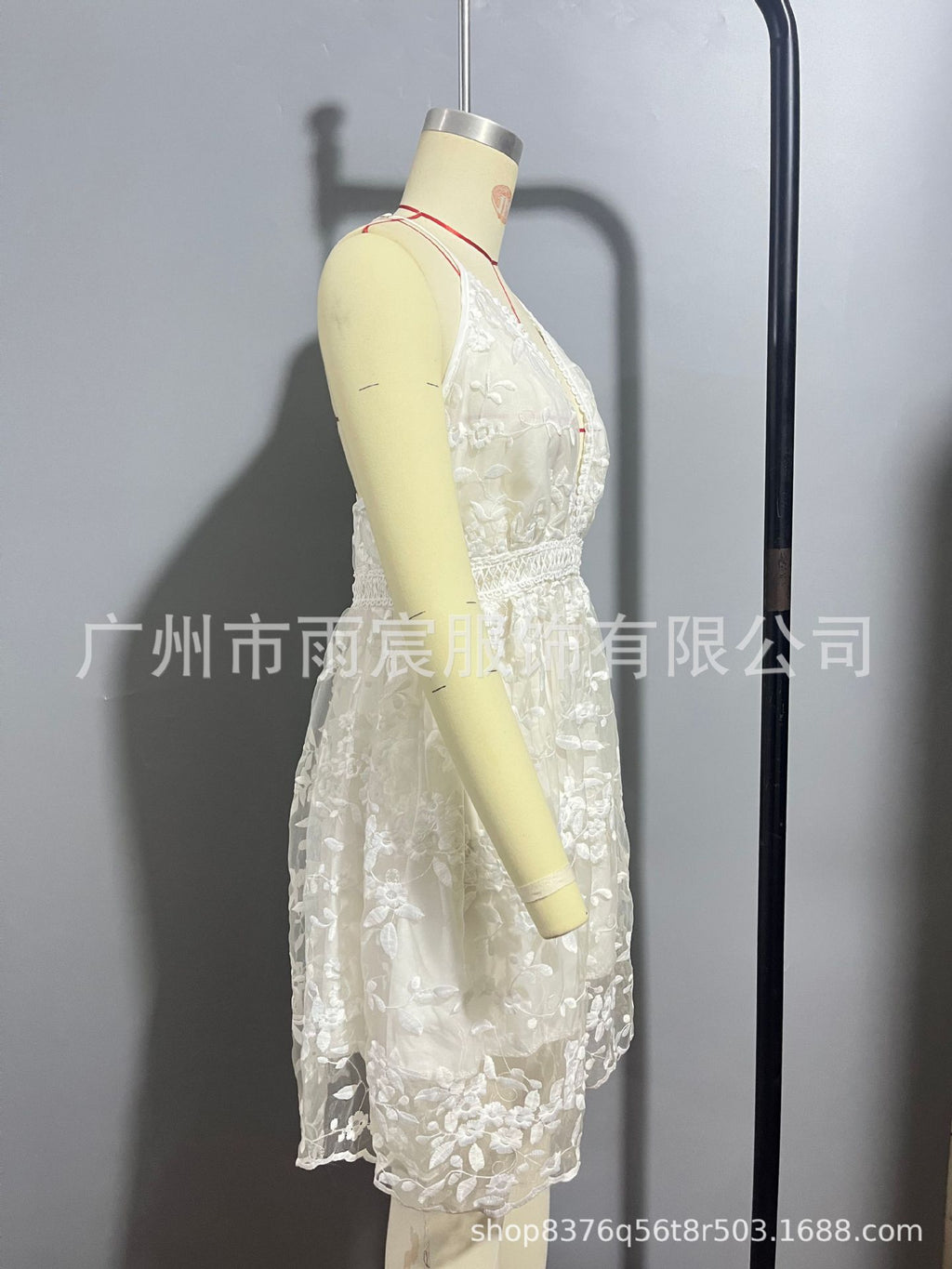 Cross-Border 2023 Summer New European and American Sexy Deep V Neck Backless Suspender Dress Amazon Lace Beach Dress