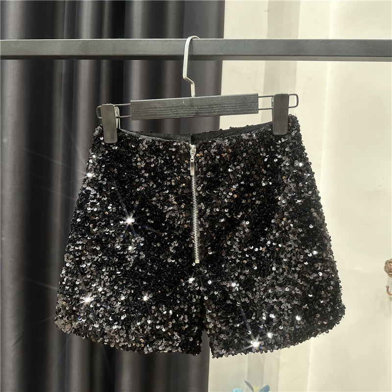 Dropshipping Autum New Full of Sequins Shiny Heavy Zipper Nightclub Socialite Three-Point Shorts Hot Pants for Women
