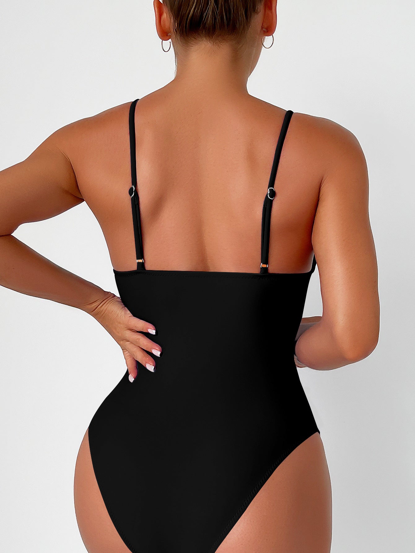 New European and American Solid Color Tight One-Piece Swimsuit Quick-Drying Resort Hot Spring Swimsuit Women's Swimsuit High-End Swimsuit