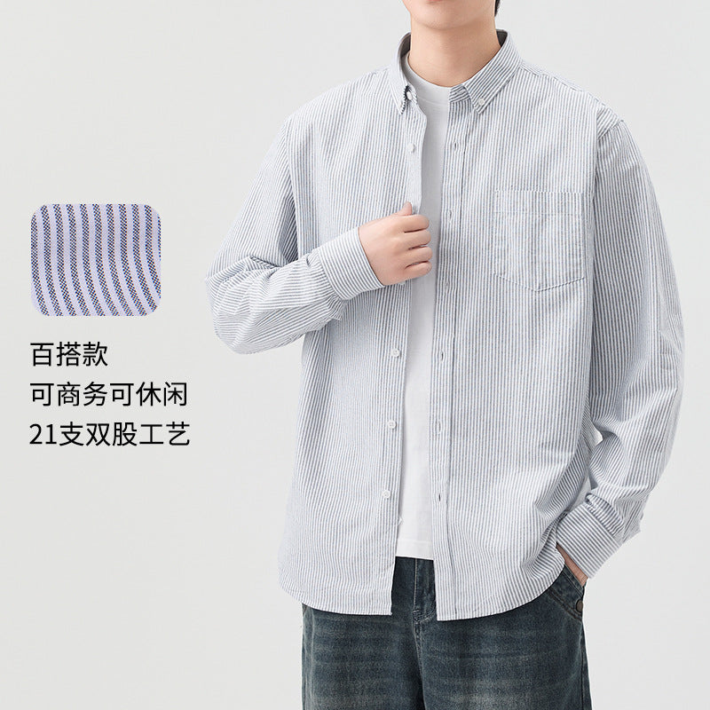 Dongyu Men's Spring and Autumn New Shirt Oxford Spinning Shirt Japanese Style Men's Casual Long Sleeve Cotton Shirt Jacket for Men