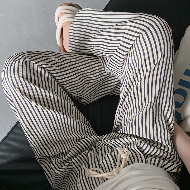 Foreign Trade Bag-free Trendy Black and White Vertical Stripe Wide-leg Pants Women's Summer Thin Vertical Straight Pants All-match Slimming Casual