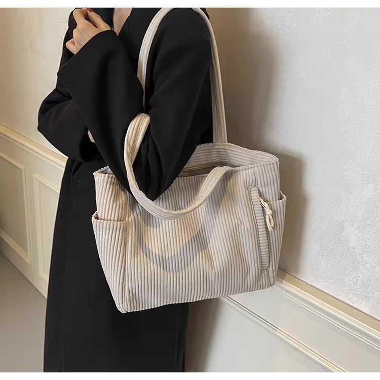 Corduroy Bag Women's Large Capacity 2024 New Autumn and Winter Casual Shoulder Shopping Bag Premium Tote Bag