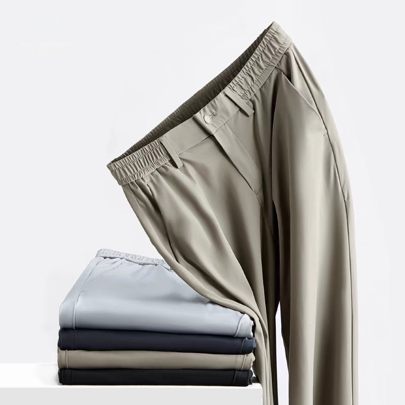 Ice silk trousers men's summer thin stretch high-grade draping straight loose business casual trousers plus size pants men