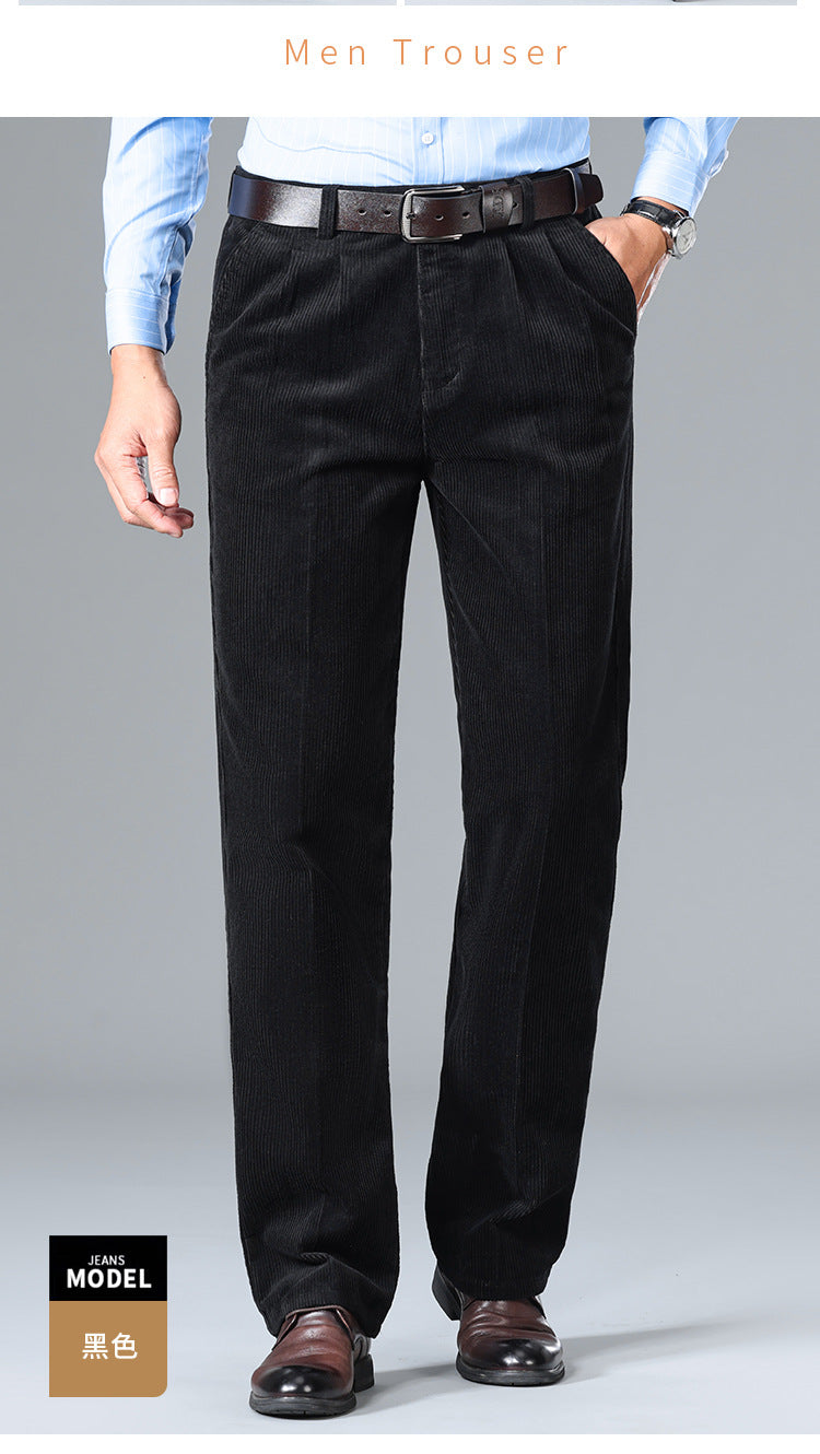 Thick Corduroy Pants Pure Cotton Men's Pants Autumn and Winter Thick Cotton High-Waisted Loose Straight Double-Pleated Corduroy Men's Long Pants