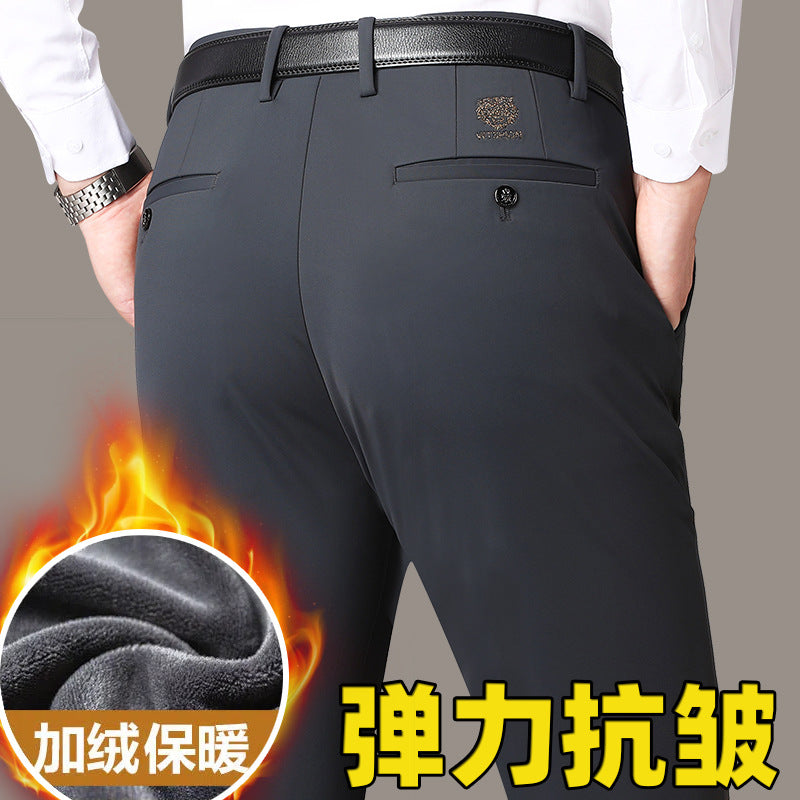 Autumn and winter four-sided casual pants high elastic straight anti-wrinkle men's pants non-ironing business long pants wholesale dad men's clothing