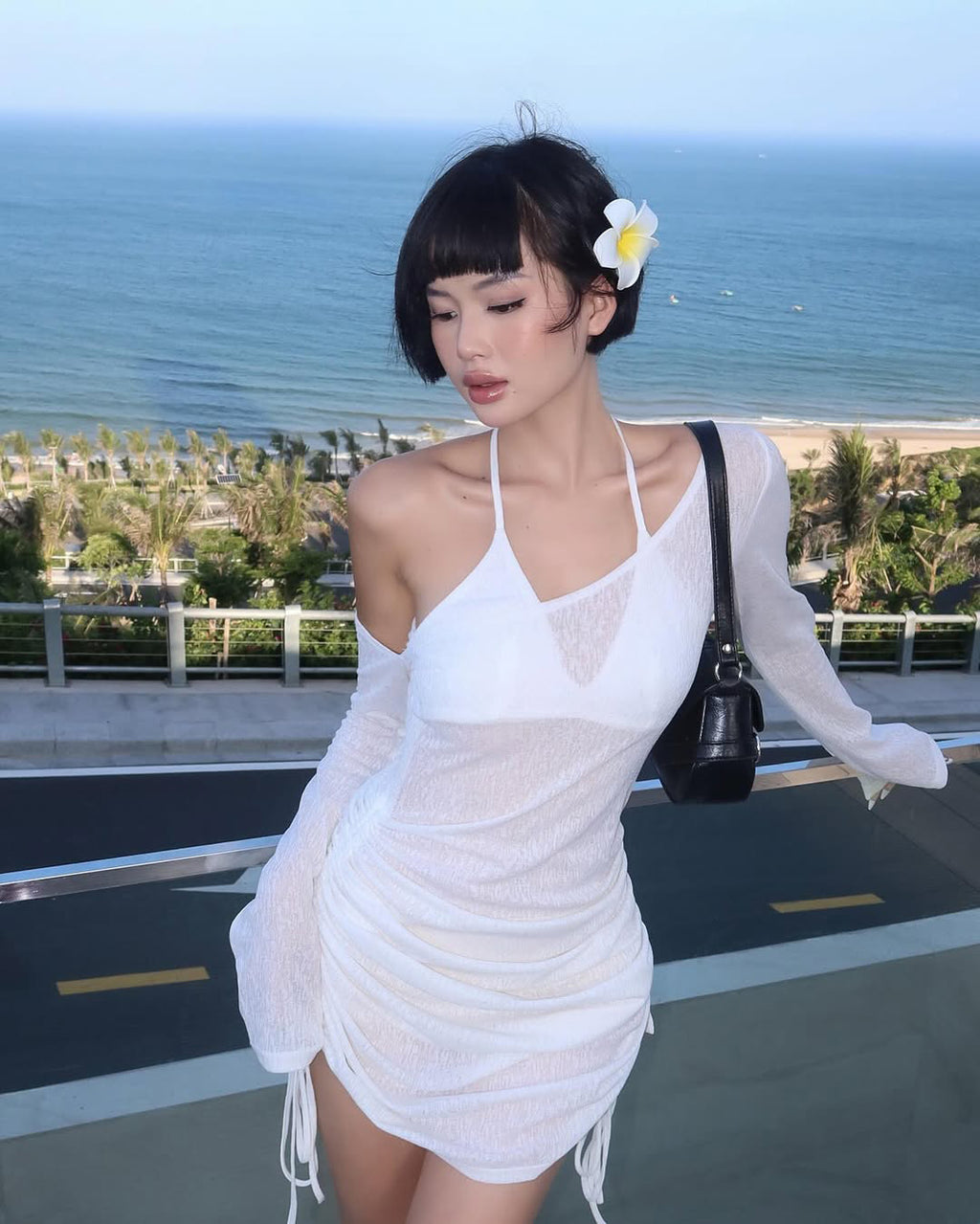 Women Mesh Shoulder slant Mini Dress Sexy See Through Chic Long Sleeve Deep Low Neck Slim Vestidos Mujer Coquette