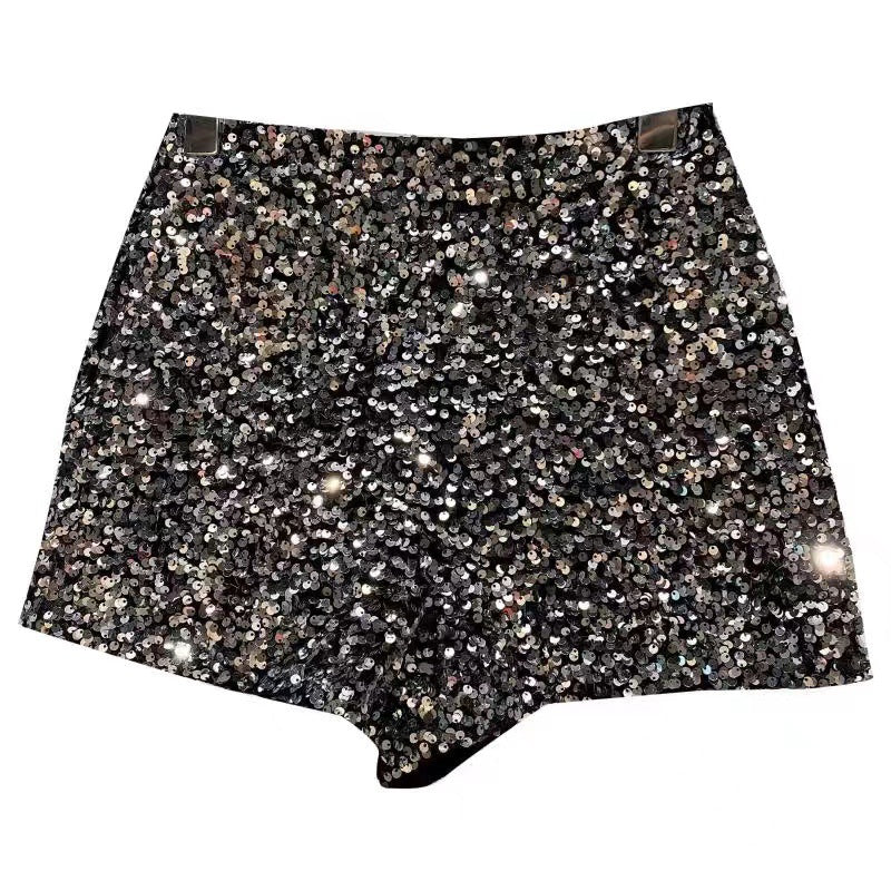 Stemi Women's Sequin Shorts - Shiny Zipper Casual Hot Pants