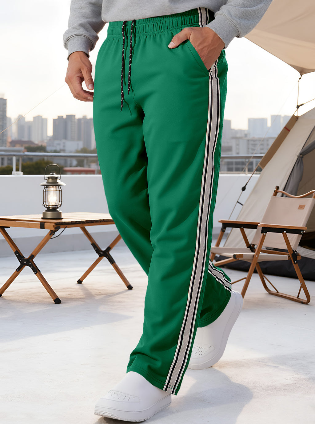Independent Brand European and American Men's Pearl Cotton Twill Casual Sports Side Stripe Cross-Border High Street Straight Wide-Leg Sweatpants