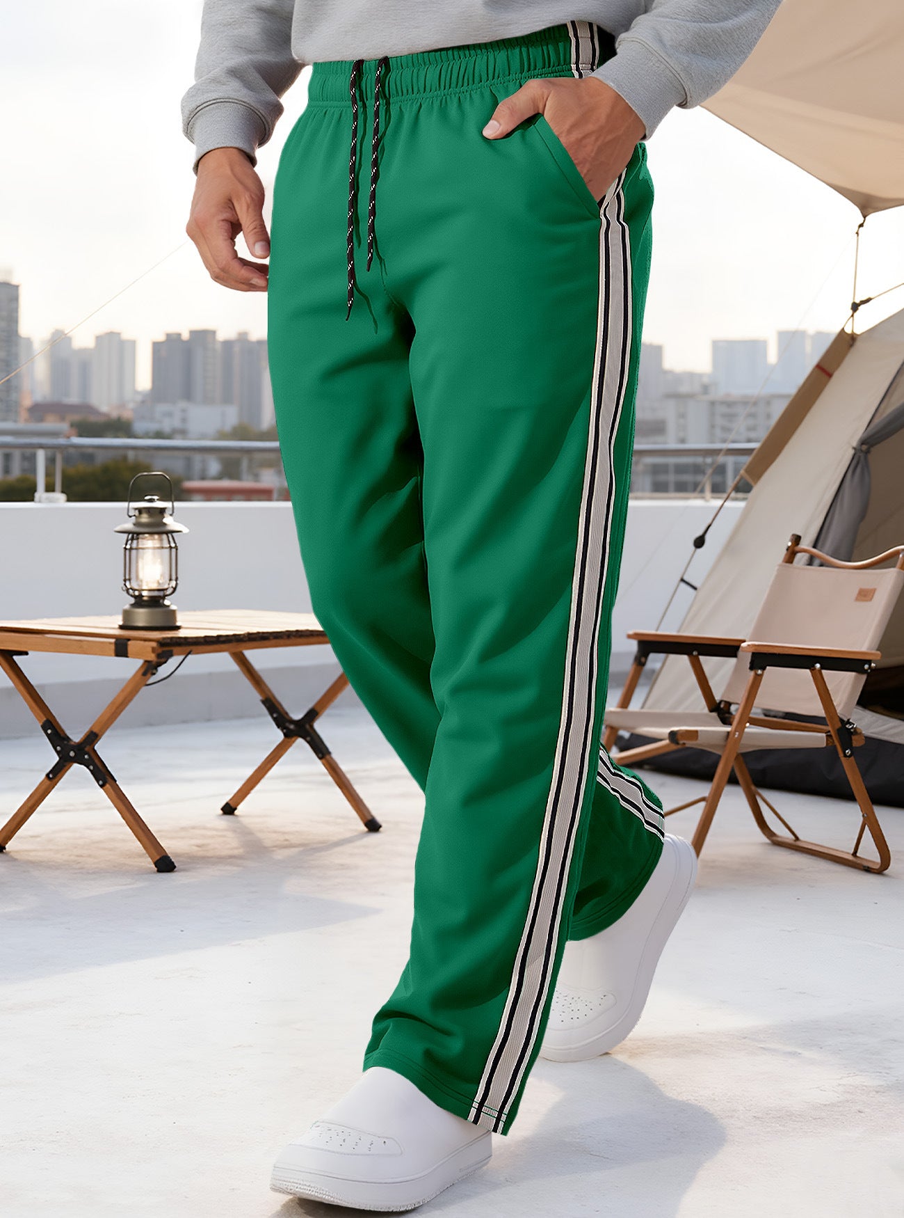 Independent Brand European and American Men's Pearl Cotton Twill Casual Sports Side Stripe Cross-Border High Street Straight Wide-Leg Sweatpants
