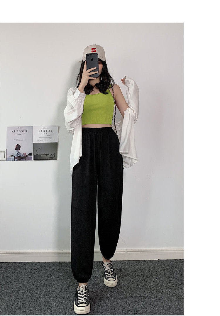 2026 Thin Ice Silk Sports Pants for Women, Loose White Joggers, Summer Thin Casual Harem Sweatpants for Petite Figures