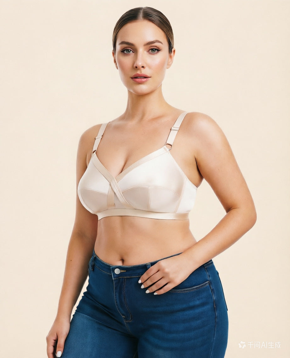Satin ultra-thin plus size bra without steel ring European and American foreign trade underwear bra women 80BCDEFG-120BCDEEEFG