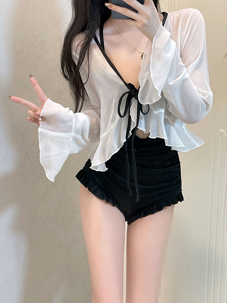 2025 New Long-Sleeved Swimsuit for Women, Covering Belly, Slimming Look, Conservative Hot Spring One-Piece, High-End, Super Fairy Ins Sexy