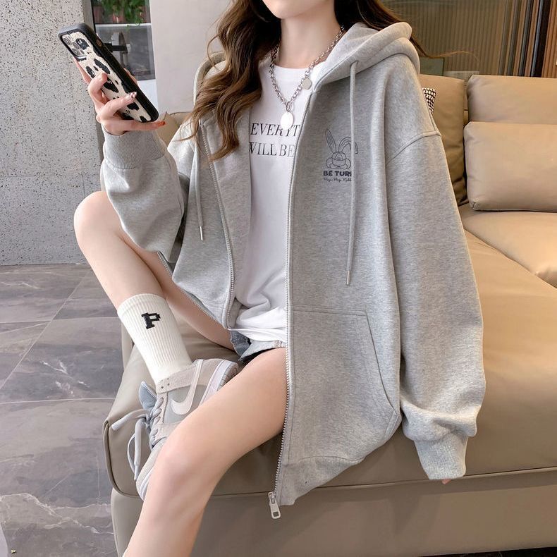 Girls' Embroidered Hooded Cardigan Jacket - Long Sleeve Zip-Up Sweatshirt