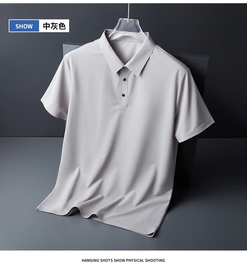 Ice Silk Traceless T-shirt Men's Light Business Solid Color Half Sleeve Top Silk Smooth Breathable Traceless POLO Shirt