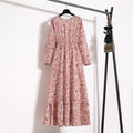 Cross-border Foreign Trade Floral Chiffon Long Dress Women's Spring Dress Long Sleeve Crewneck Base Skirt Waist Slim Long Dress