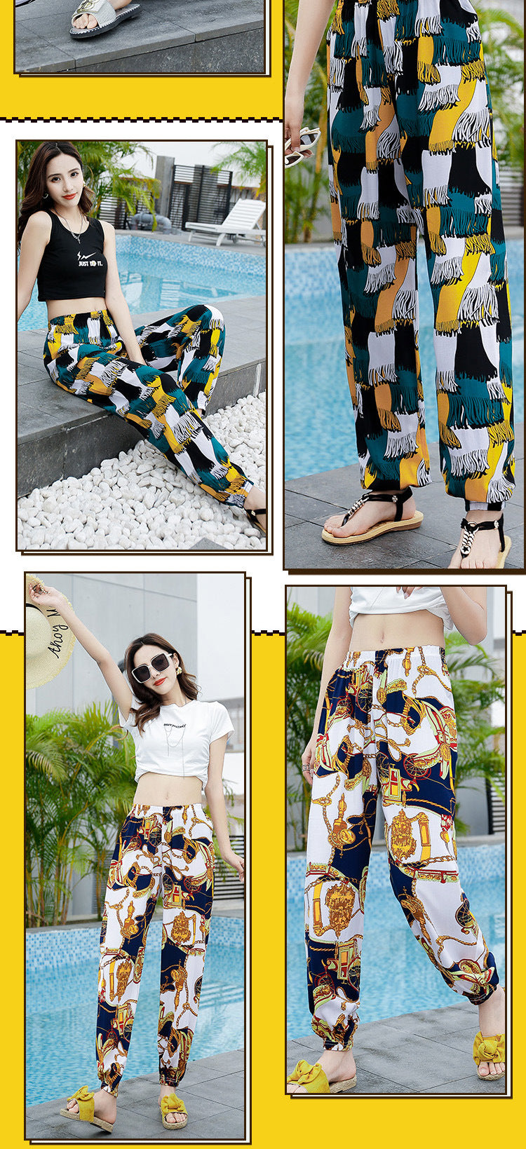 New Beach Pants for Women, Summer Cotton Silk Casual Pants, Thin Pajamas, Ethnic Style Anti-Mosquito Pants, Women's Home Bloomers
