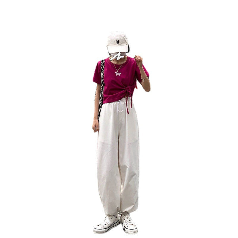 Women's Athletic Casual Pants Autumn 2025 New High-Waisted Jogger Cropped Pants Korean Style Loose Wide-Leg Pants Wholesale