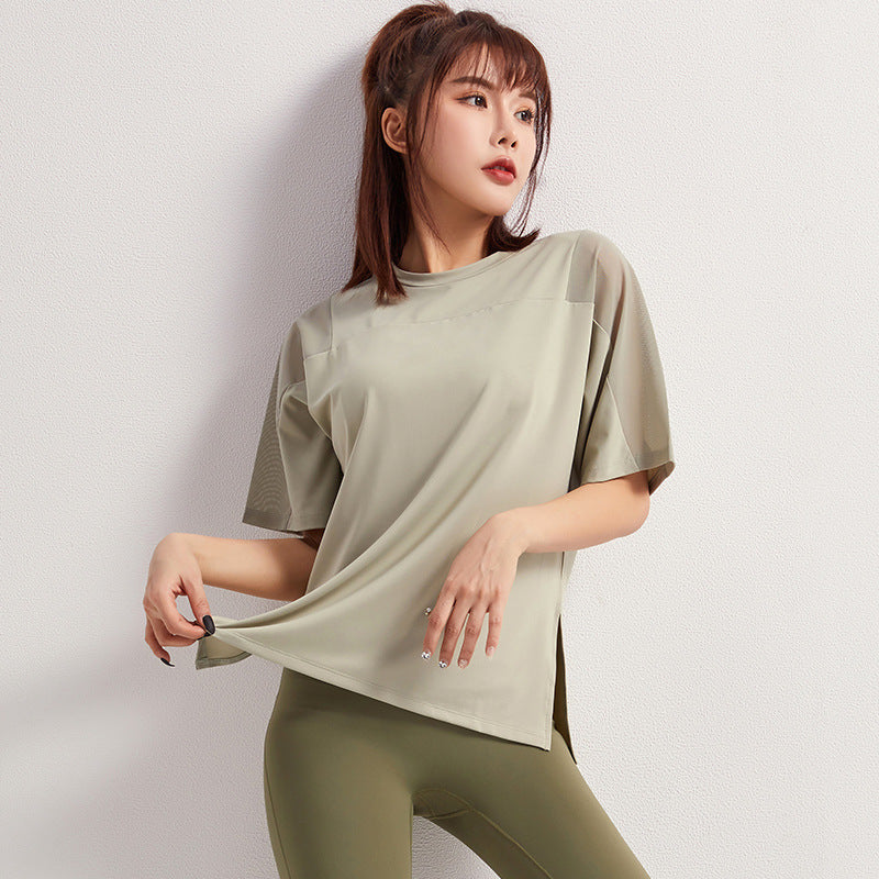 2025 Summer Yoga Top Loose Sports Short Sleeve Women's Quick-Drying Running Fitness Wear Top Breathable Exercise T-Shirt