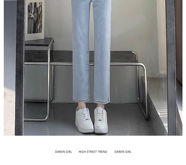 Light-Colored Straight-Leg Jeans for Women, 2026 New Summer Trendy Baguette Pants, Petite High-Waisted Cropped Cigarette Pants