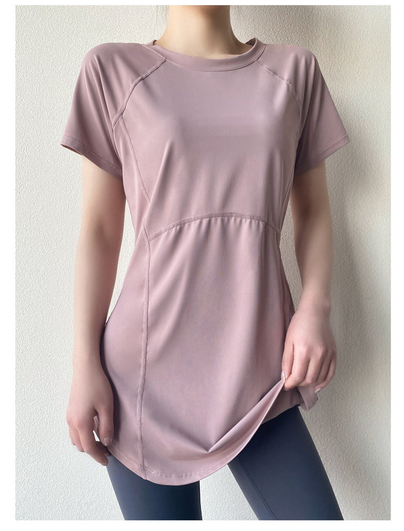 Yoga Clothing Short-sleeved Summer New Mid-length Hip Covering Slimming Quick-drying Top Breathable Fitness Sports T-shirt Women's Thin