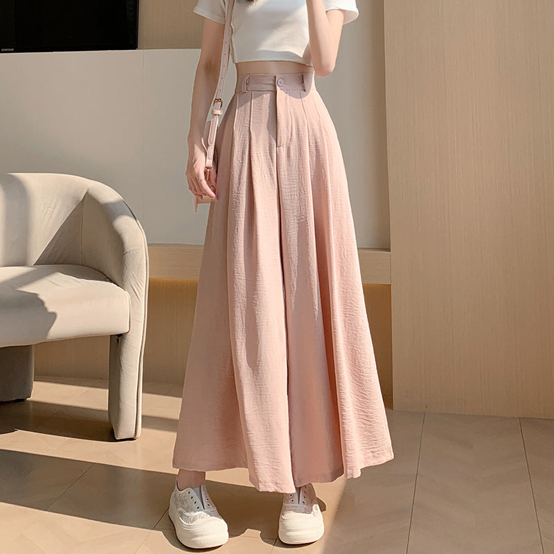 Real Shot of Textured Ice Silk Wide-Leg Pants for Women, New Summer Thin Pants for Small People, High-Waisted Casual Pants and Skirts