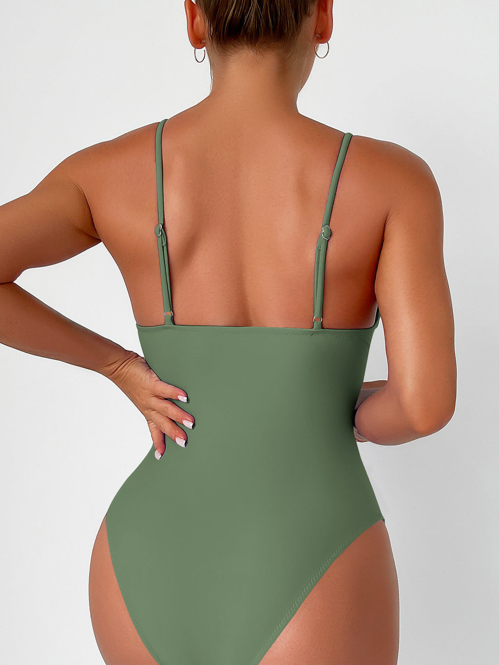 New European and American Solid Color Tight One-Piece Swimsuit Quick-Drying Resort Hot Spring Swimsuit Women's Swimsuit High-End Swimsuit