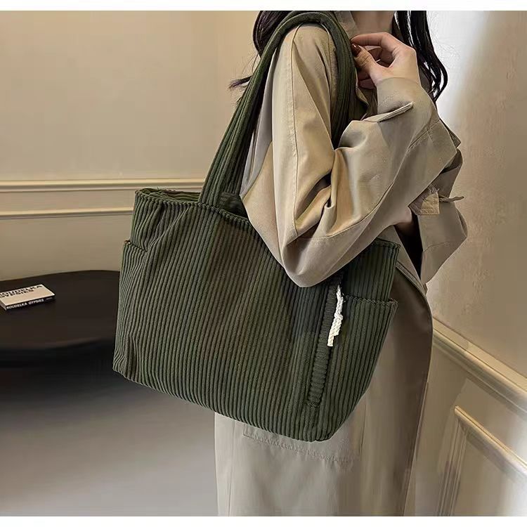 Corduroy Bag Women's Large Capacity 2024 New Autumn and Winter Casual Shoulder Shopping Bag Premium Tote Bag