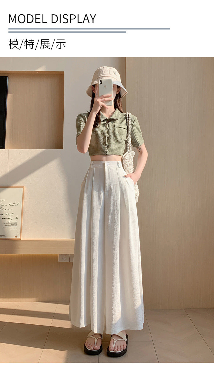 Real Shot of Textured Ice Silk Wide-Leg Pants for Women, New Summer Thin Pants for Small People, High-Waisted Casual Pants and Skirts