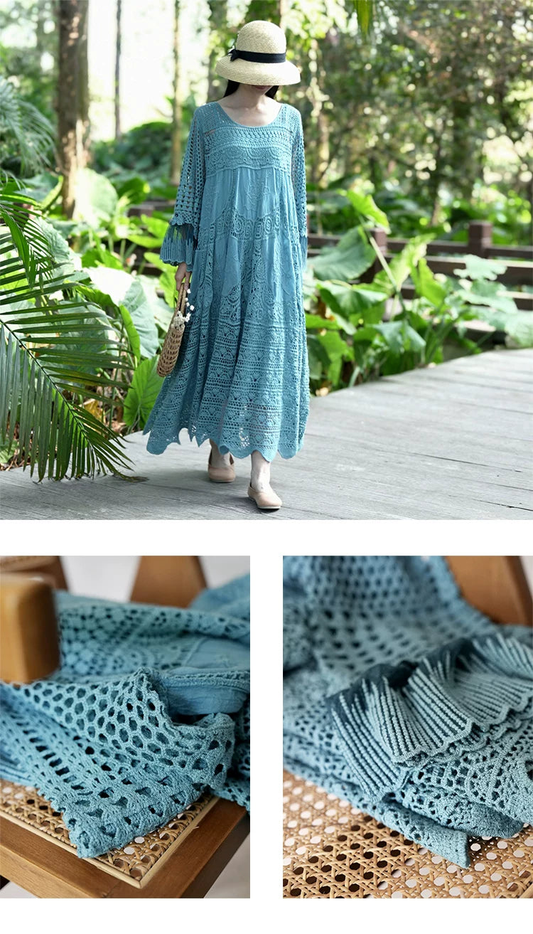 TIYIHAILEY Spring Summer Women Dresses Full Flare Sleevev Beige Loose Ladies Clothing Fashion Long Maxi 2026 New Blue Red Brown