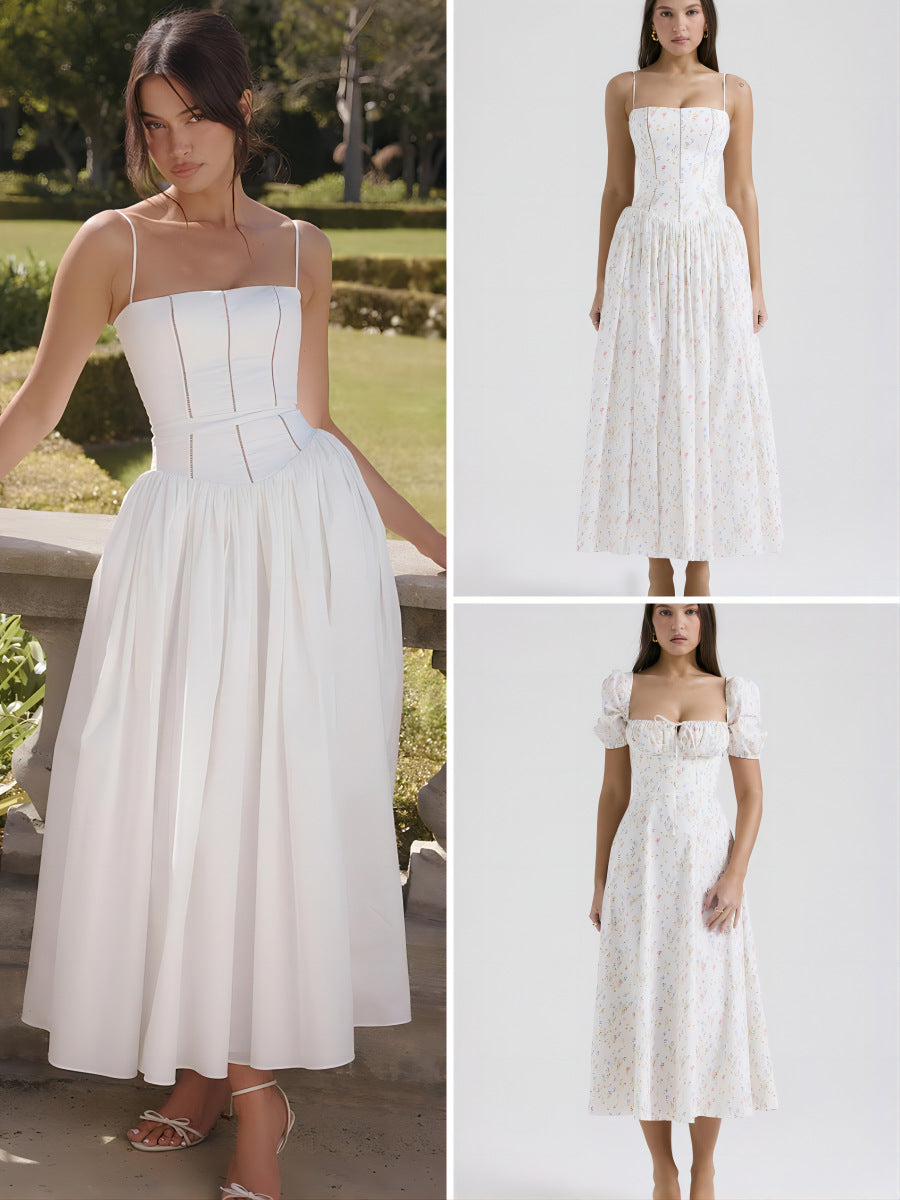 Fairy-Like Elegance, Fashionable and High-End French-Style Spaghetti Strap Dress, Gentle Style, Slimming Floral Spaghetti Strap Dress