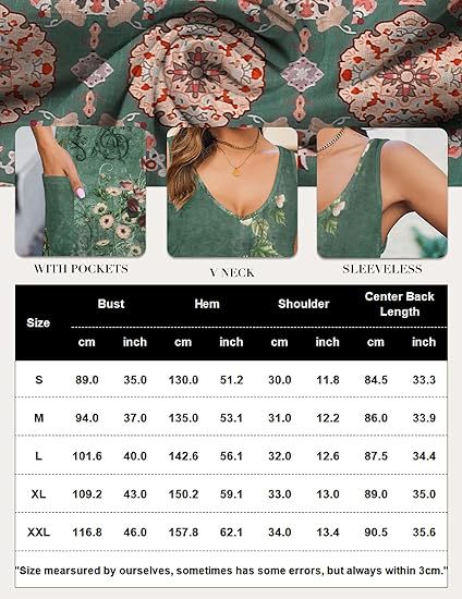 2024 summer casual vest V-neck loose dress with pockets summer bohemian beach dress floral T-shirt with pockets