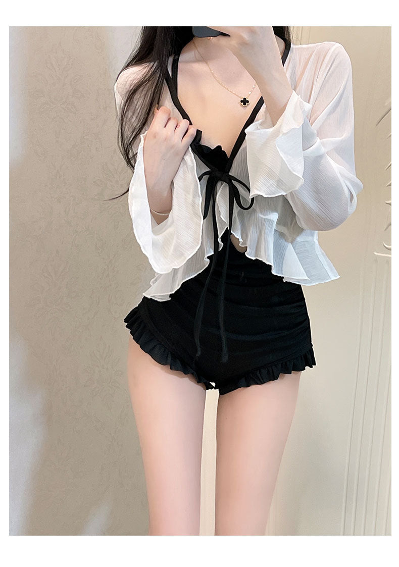 2025 New Long-Sleeved Swimsuit for Women, Covering Belly, Slimming Look, Conservative Hot Spring One-Piece, High-End, Super Fairy Ins Sexy