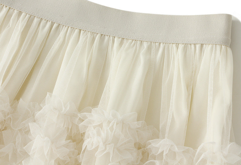 2025 Summer Floor-length Pleated Skirt Women Long Maxi Tulle Skirt for Women High Waist Vintage Mesh Cake Skirt Female