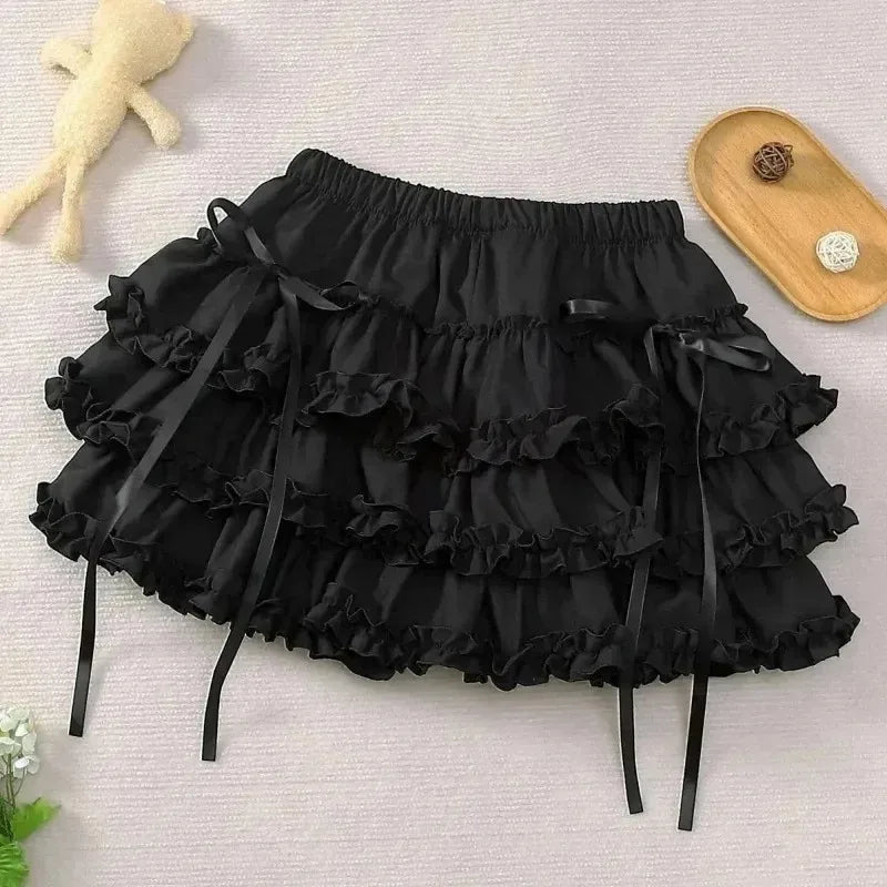Mini Skirts for Women Sweet Cute Jupe Fashion Summer Japanese 2026 Faldas Mujer De Moda Bow Polka Dot Ruffles Y2k Skirt
