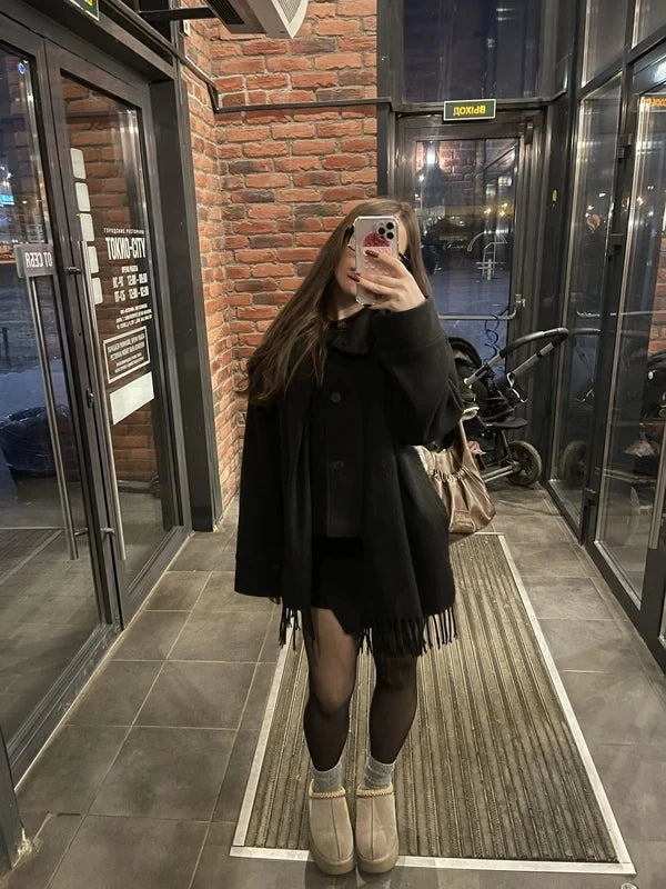 Stand Collar Women Winter Woolen Coat 2025 Spring Single Breasted Loose Female Long Sleeve Jacket Office Lady Street Short Coats