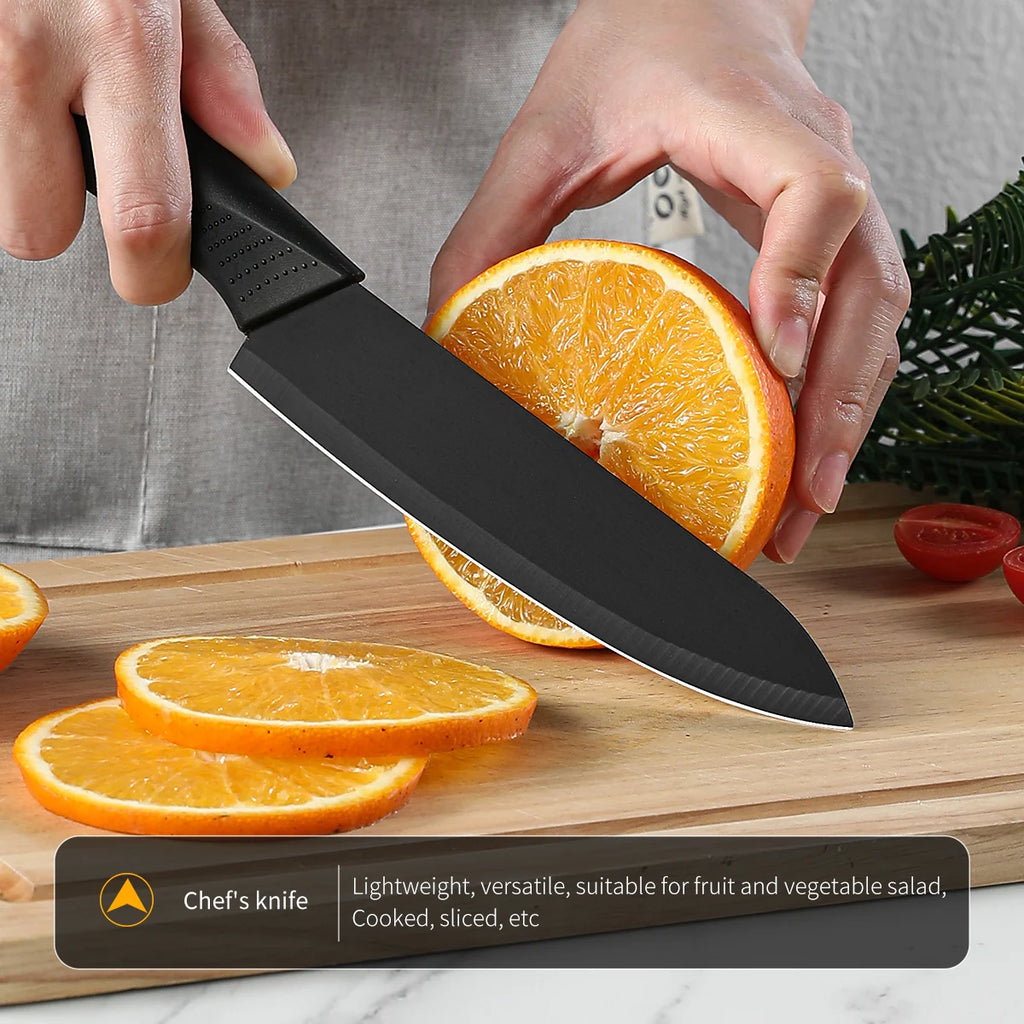 Kitchen knife set, including cleaver, chef's knife, and fruit knife, with knife block, suitable for peeling meat and vegetables
