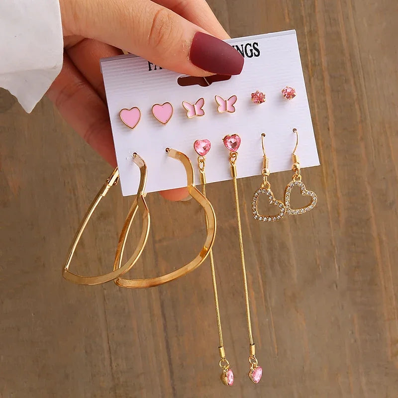 New Gold Color Vintage Geometry Pearl Earrings Set Metal Twine Square Dangle Earring Round For Women'S Trendy Jewelry