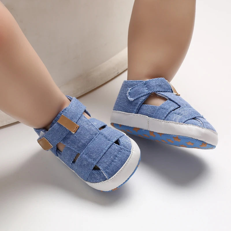 Blue 0-18M baby sandals for girls PU butterfly dew toe solid summer outdoor soft sole non slip rubber baby shoes for learning to