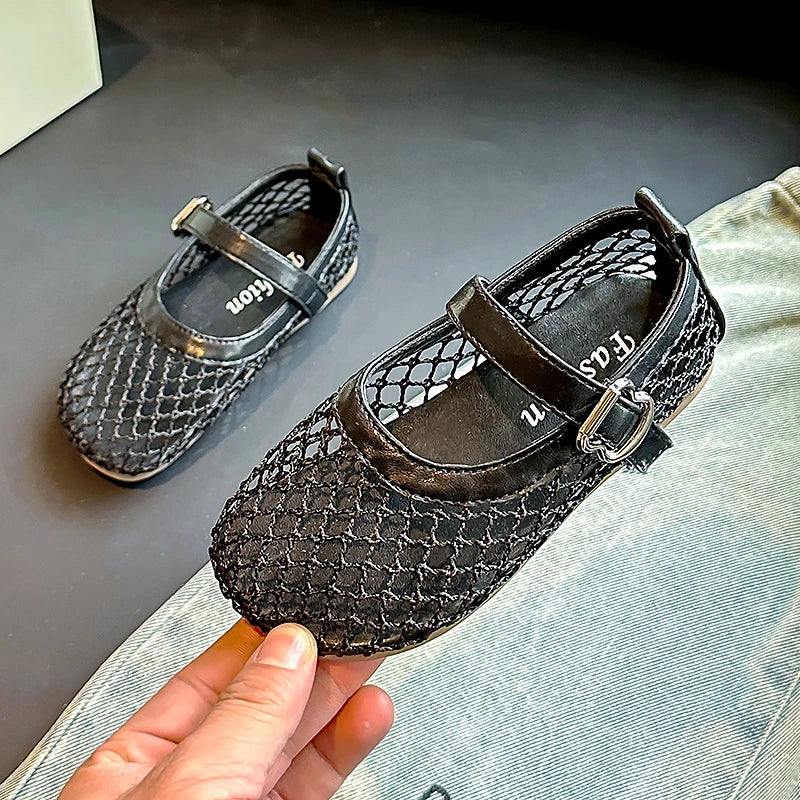 Children's Perforated Mesh Slip-on Shoes New Beige Breathable Boys' Girls' Leather Shoes Pink Soft Anti-slip Kids Baby Sandals