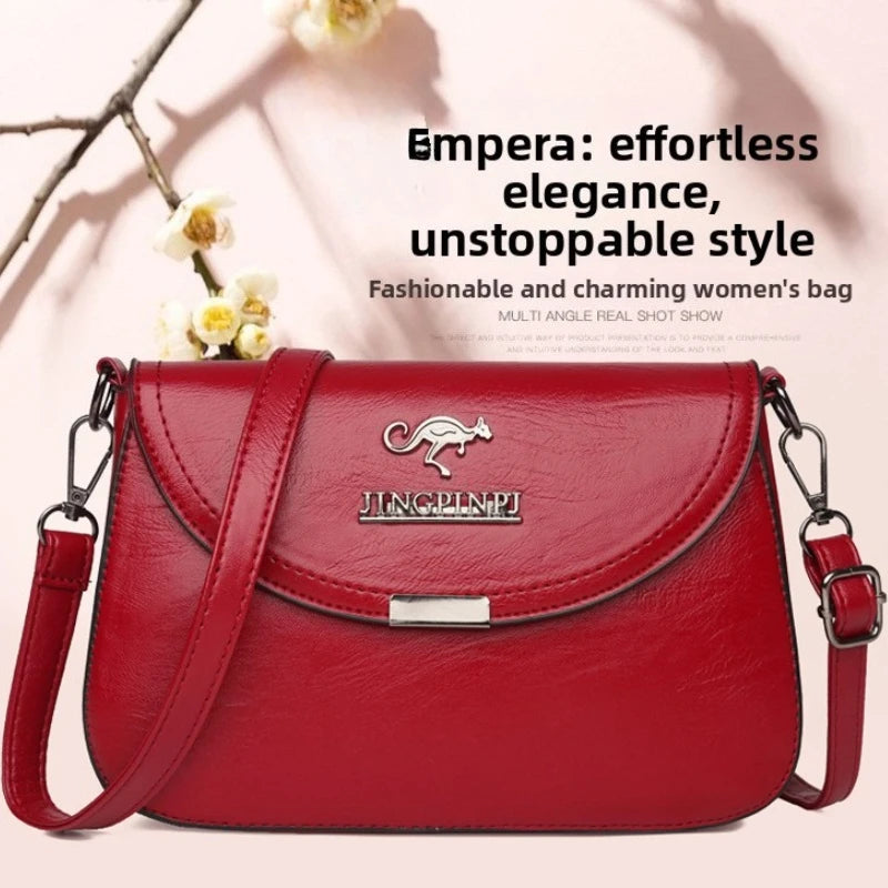 Soft Faux Leather Crossbody Bag, Metal Kangaroo Logo Mini Shoulder Purse, Adjustable Thin Strap Messenger Handbag for Women