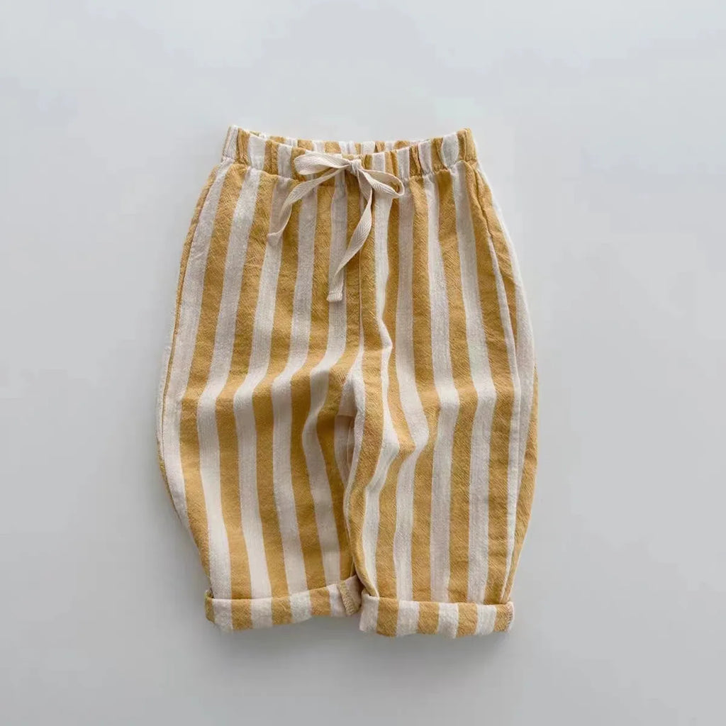 0-2Yrs Newborn Baby Boys Stripe Pants Cotton Casual Linen Elastic Trouers Toddler Infant Kids Girls Loose Pants