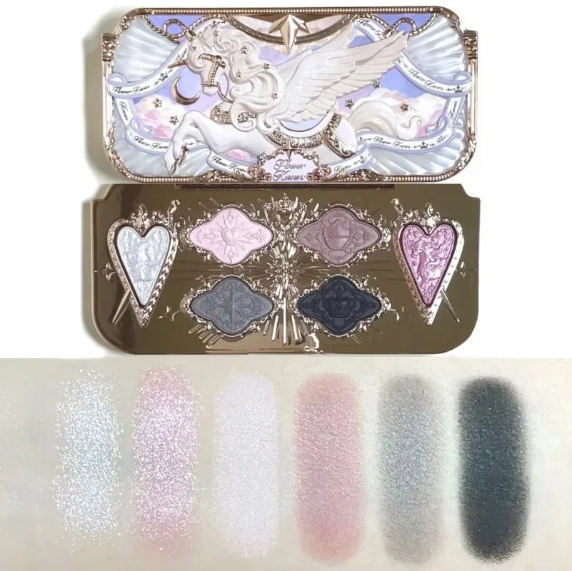 Flower Knows Knight Unicorn 6 Color Satin Eye Shadow Palettes Shimmer Matte Waterproof High Pigment Eye Glitter Makeup Pallet